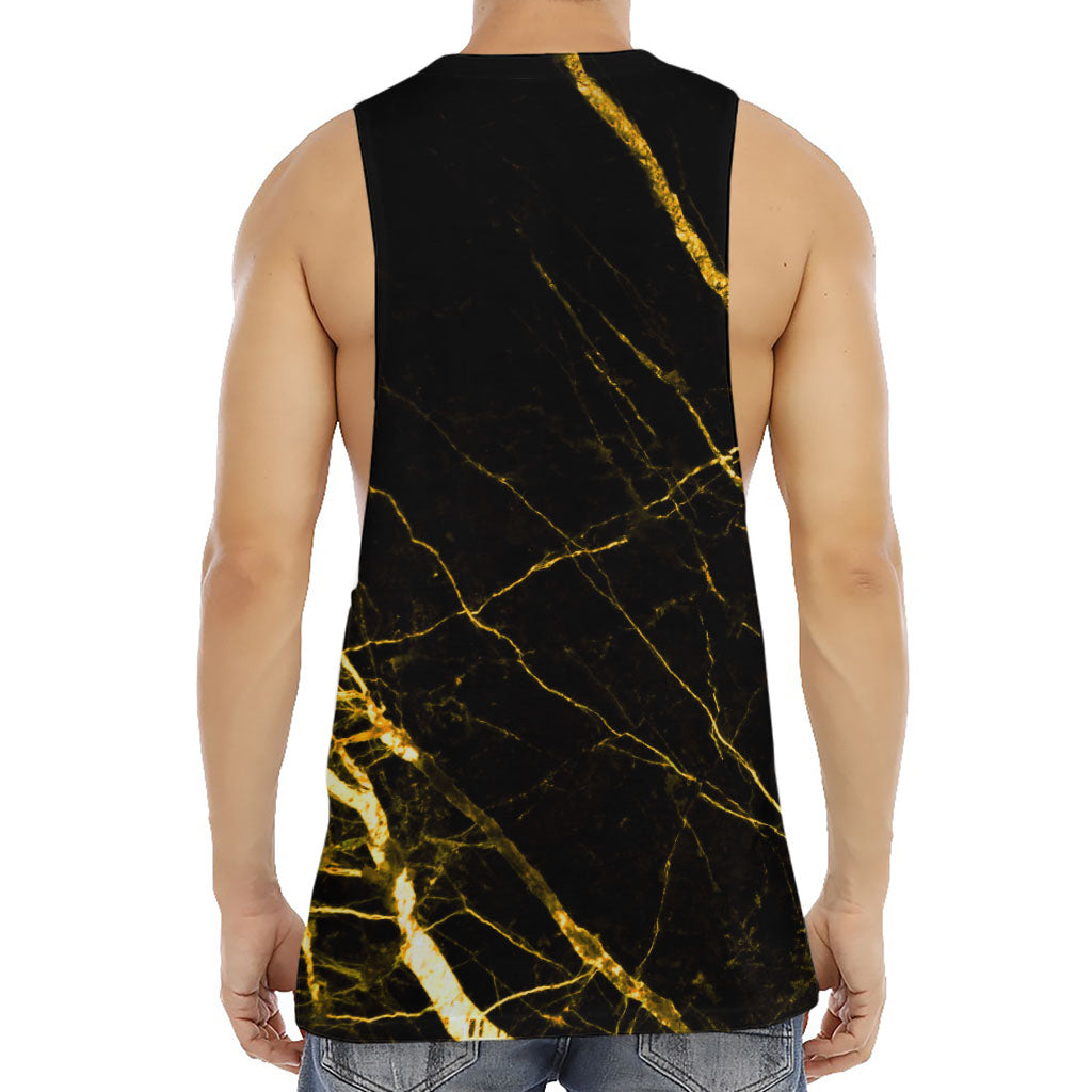 Black Gold Scratch Marble Print Men's Muscle Tank Top