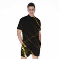Black Gold Scratch Marble Print Men's Romper