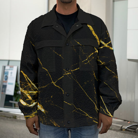 Black Gold Scratch Marble Print Men's Shirt Jacket