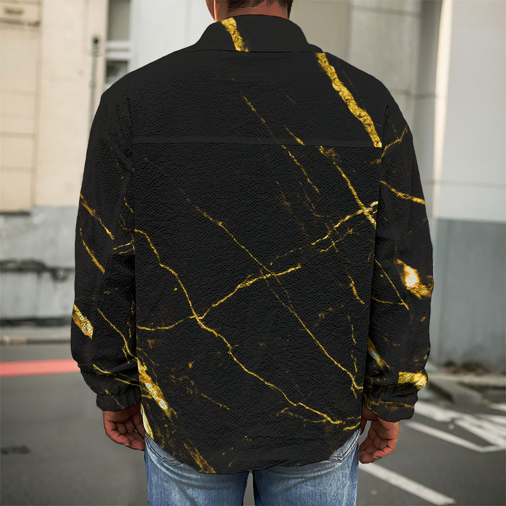 Black Gold Scratch Marble Print Men's Shirt Jacket