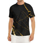 Black Gold Scratch Marble Print Men's Short Sleeve Rash Guard