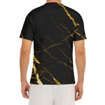 Black Gold Scratch Marble Print Men's Short Sleeve Rash Guard