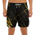 Black Gold Scratch Marble Print Men's Split Running Shorts