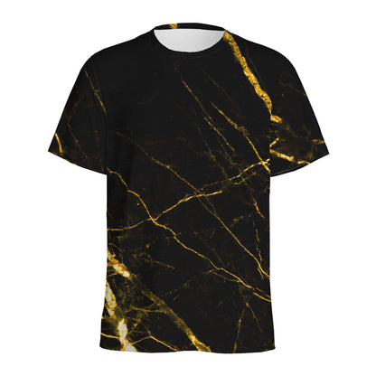 Black Gold Scratch Marble Print Men's Sports T-Shirt