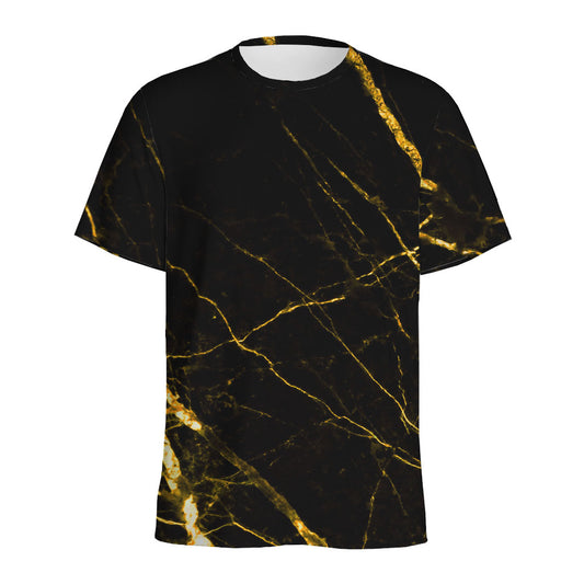 Black Gold Scratch Marble Print Men's Sports T-Shirt
