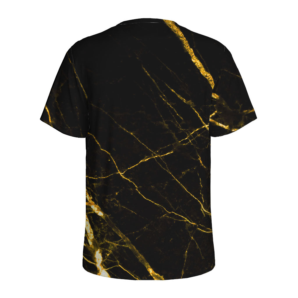 Black Gold Scratch Marble Print Men's Sports T-Shirt
