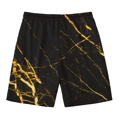 Black Gold Scratch Marble Print Men's Swim Trunks