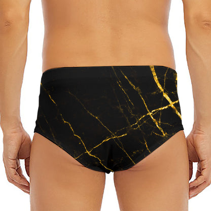 Black Gold Scratch Marble Print Men's Triangle Swim Briefs