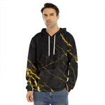 Black Gold Scratch Marble Print Men's Velvet Pullover Hoodie
