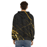 Black Gold Scratch Marble Print Men's Velvet Pullover Hoodie
