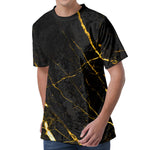 Black Gold Scratch Marble Print Men's Velvet T-Shirt
