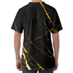 Black Gold Scratch Marble Print Men's Velvet T-Shirt
