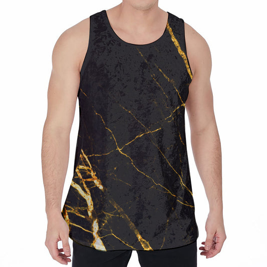 Black Gold Scratch Marble Print Men's Velvet Tank Top