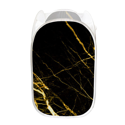 Black Gold Scratch Marble Print Mesh Laundry Hamper