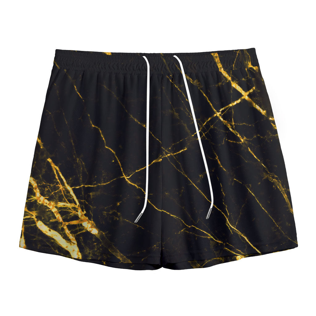 Black Gold Scratch Marble Print Mesh Shorts