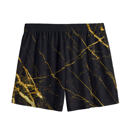 Black Gold Scratch Marble Print Mesh Shorts