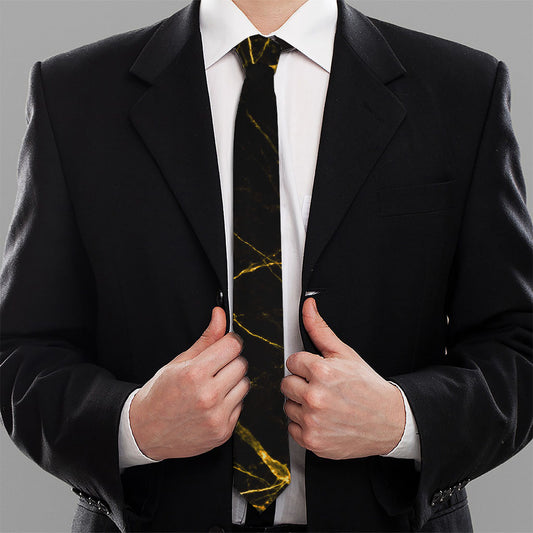 Black Gold Scratch Marble Print Necktie