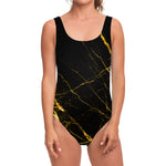 Black Gold Scratch Marble Print One Piece Swimsuit