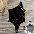 Black Gold Scratch Marble Print One Shoulder Bodysuit