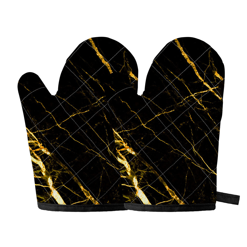 Black Gold Scratch Marble Print Oven Mitts