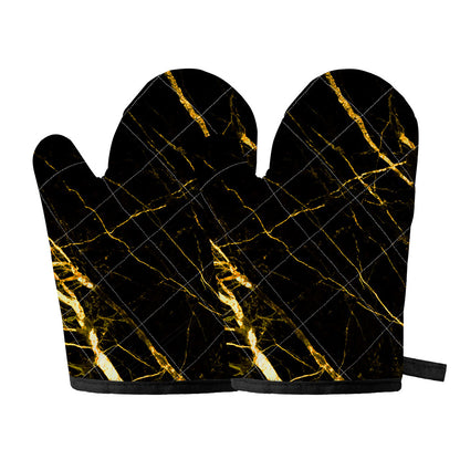 Black Gold Scratch Marble Print Oven Mitts