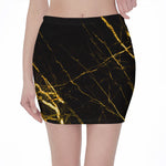 Black Gold Scratch Marble Print Pencil Mini Skirt