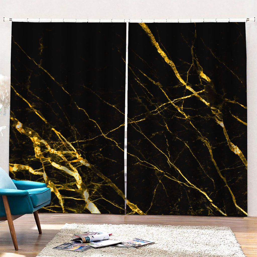 Black Gold Scratch Marble Print Pencil Pleat Curtains