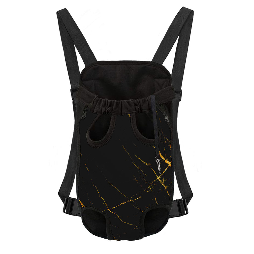 Black Gold Scratch Marble Print Pet Carrier Backpack