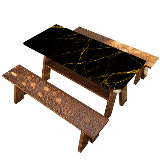 Black Gold Scratch Marble Print Picnic Table Cover