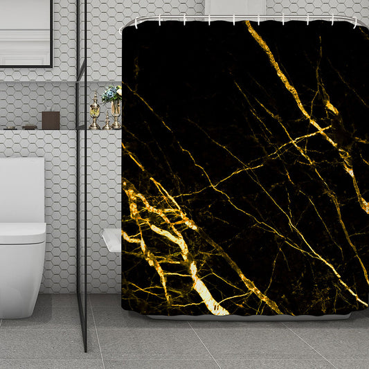 Black Gold Scratch Marble Print Polyester Shower Curtain