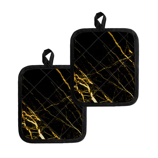 Black Gold Scratch Marble Print Pot Holders