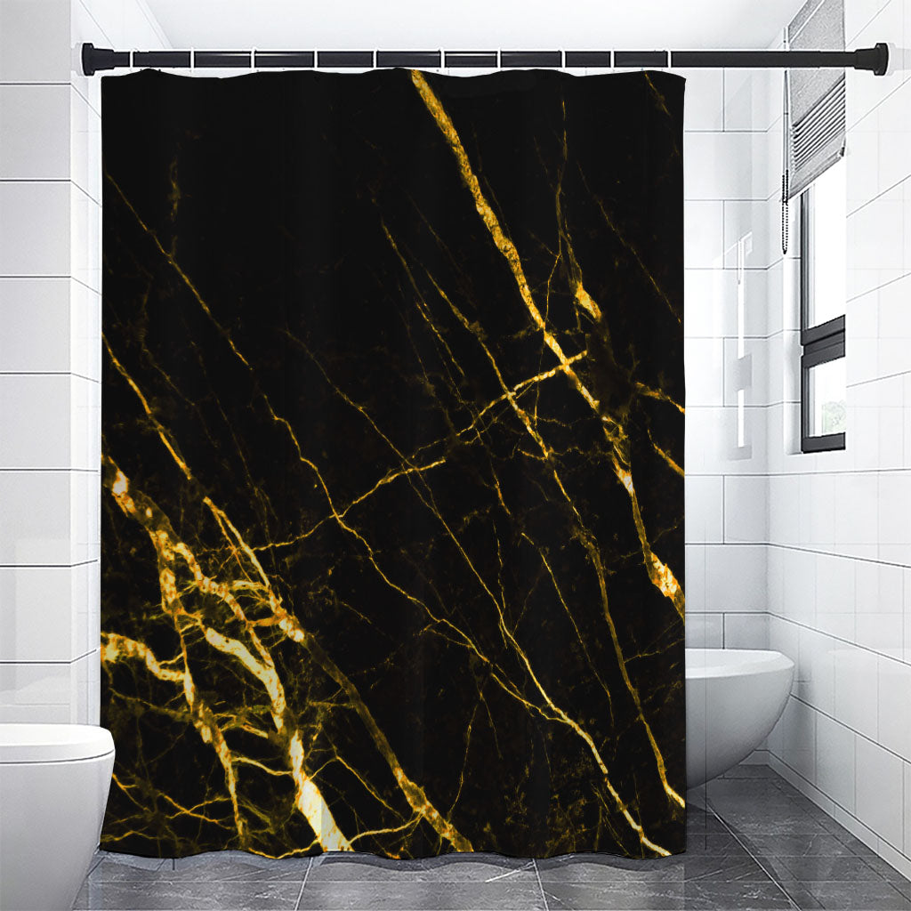 Black Gold Scratch Marble Print Premium Shower Curtain