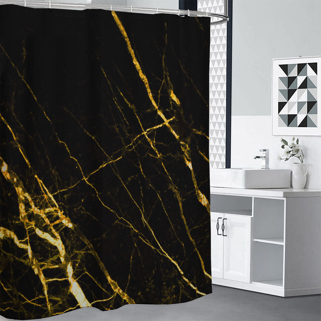 Black Gold Scratch Marble Print Premium Shower Curtain