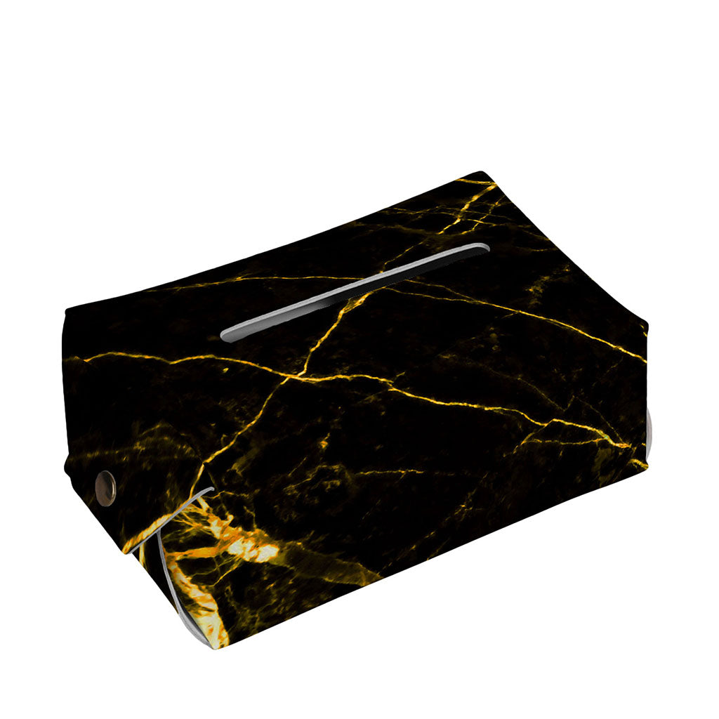 Black Gold Scratch Marble Print Rectangle Tissue Box Cover