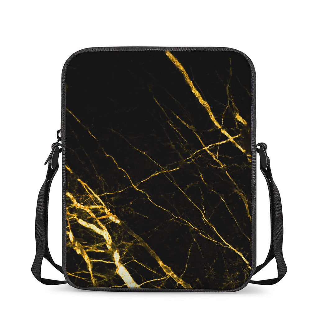 Black Gold Scratch Marble Print Rectangular Crossbody Bag