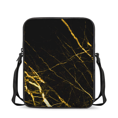 Black Gold Scratch Marble Print Rectangular Crossbody Bag
