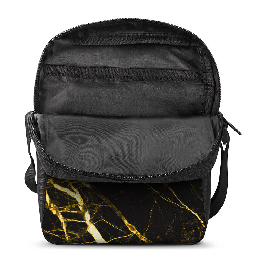 Black Gold Scratch Marble Print Rectangular Crossbody Bag
