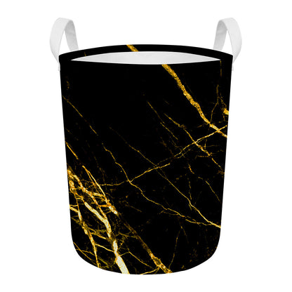 Black Gold Scratch Marble Print Round Laundry Basket