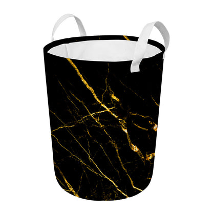 Black Gold Scratch Marble Print Round Laundry Basket