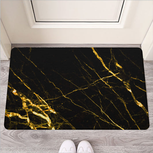 Black Gold Scratch Marble Print Rubber Doormat