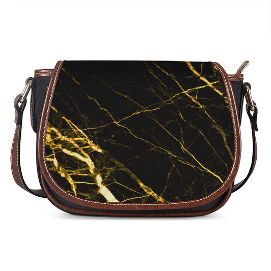 Black Gold Scratch Marble Print Saddle Bag