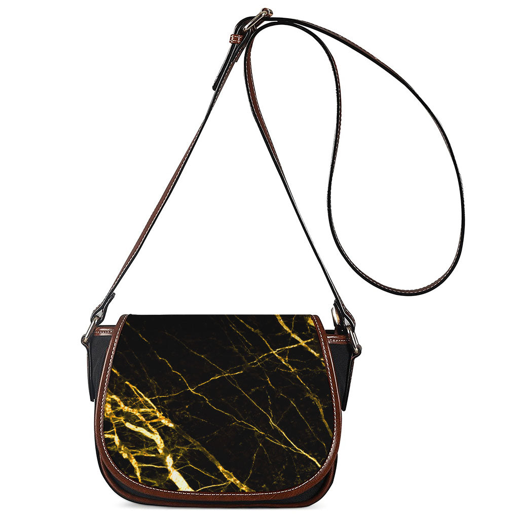 Black Gold Scratch Marble Print Saddle Bag