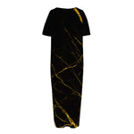 Black Gold Scratch Marble Print Short Sleeve Long Nightdress