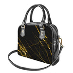 Black Gold Scratch Marble Print Shoulder Handbag