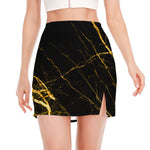 Black Gold Scratch Marble Print Side Slit Mini Skirt