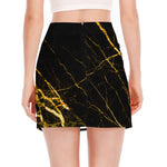 Black Gold Scratch Marble Print Side Slit Mini Skirt