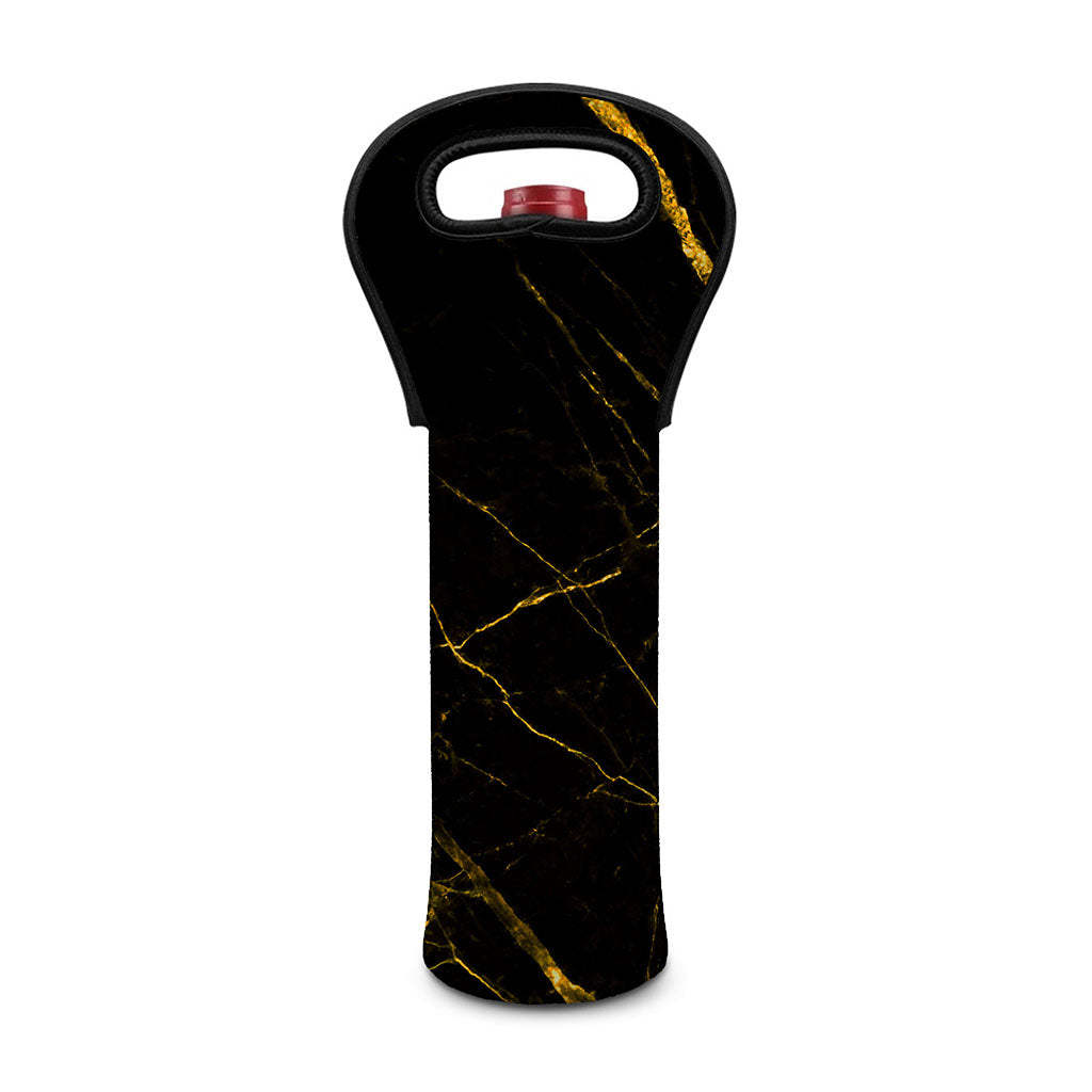 Black Gold Scratch Marble Print Single Neoprene Wine Tote