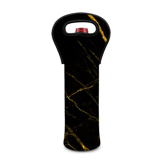Black Gold Scratch Marble Print Single Neoprene Wine Tote