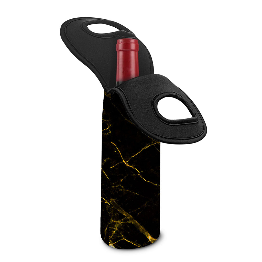 Black Gold Scratch Marble Print Single Neoprene Wine Tote