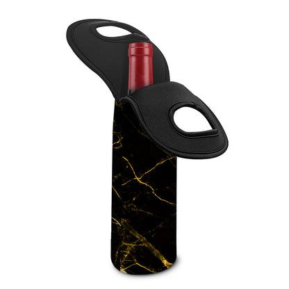 Black Gold Scratch Marble Print Single Neoprene Wine Tote